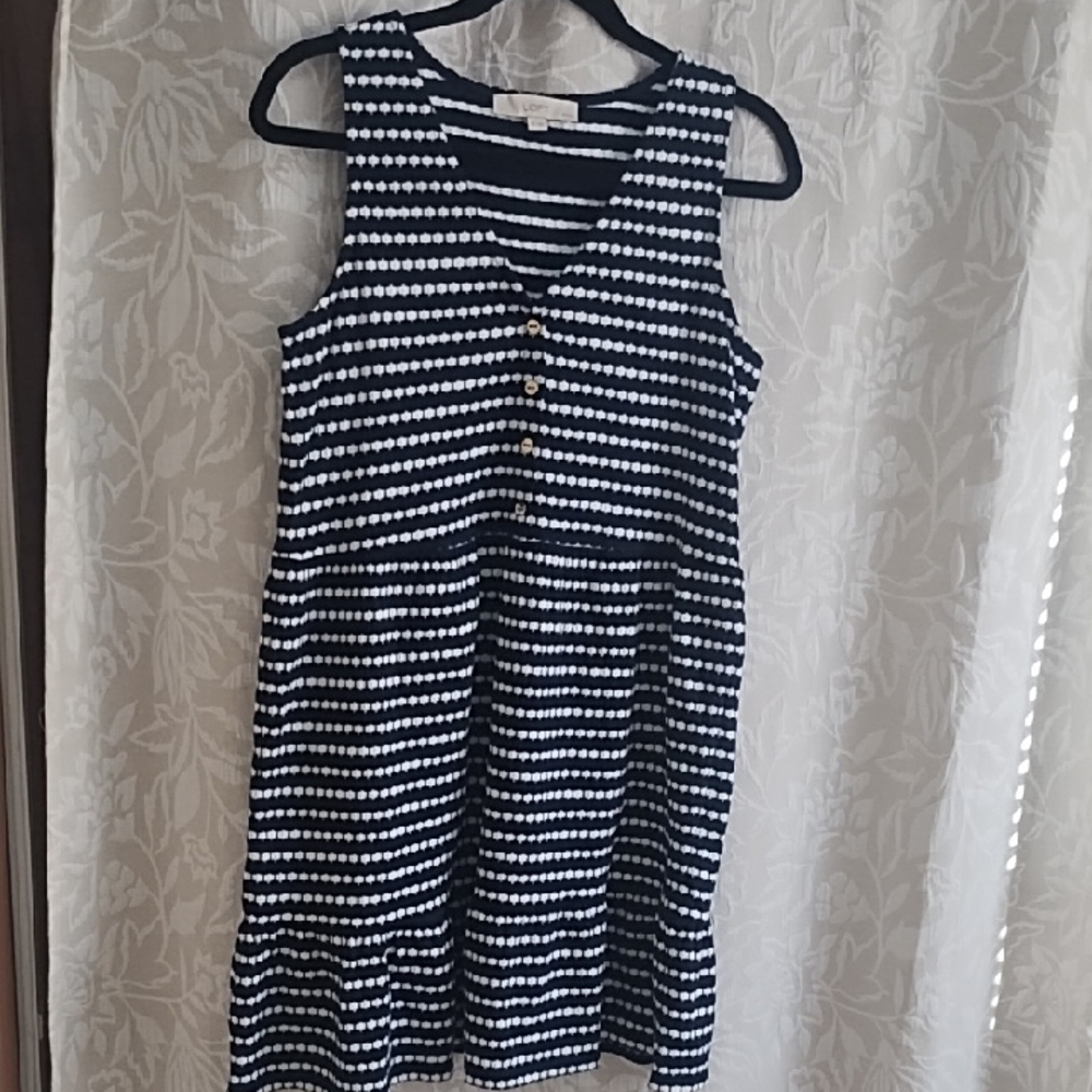 LOFT Black and White Polka Dot Midi Dress